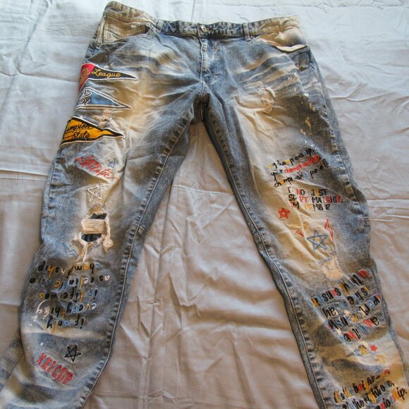 Mens Smoke Rise Stretchy Embroidered Jeans Sz 42x32 - Picture 1 of 9